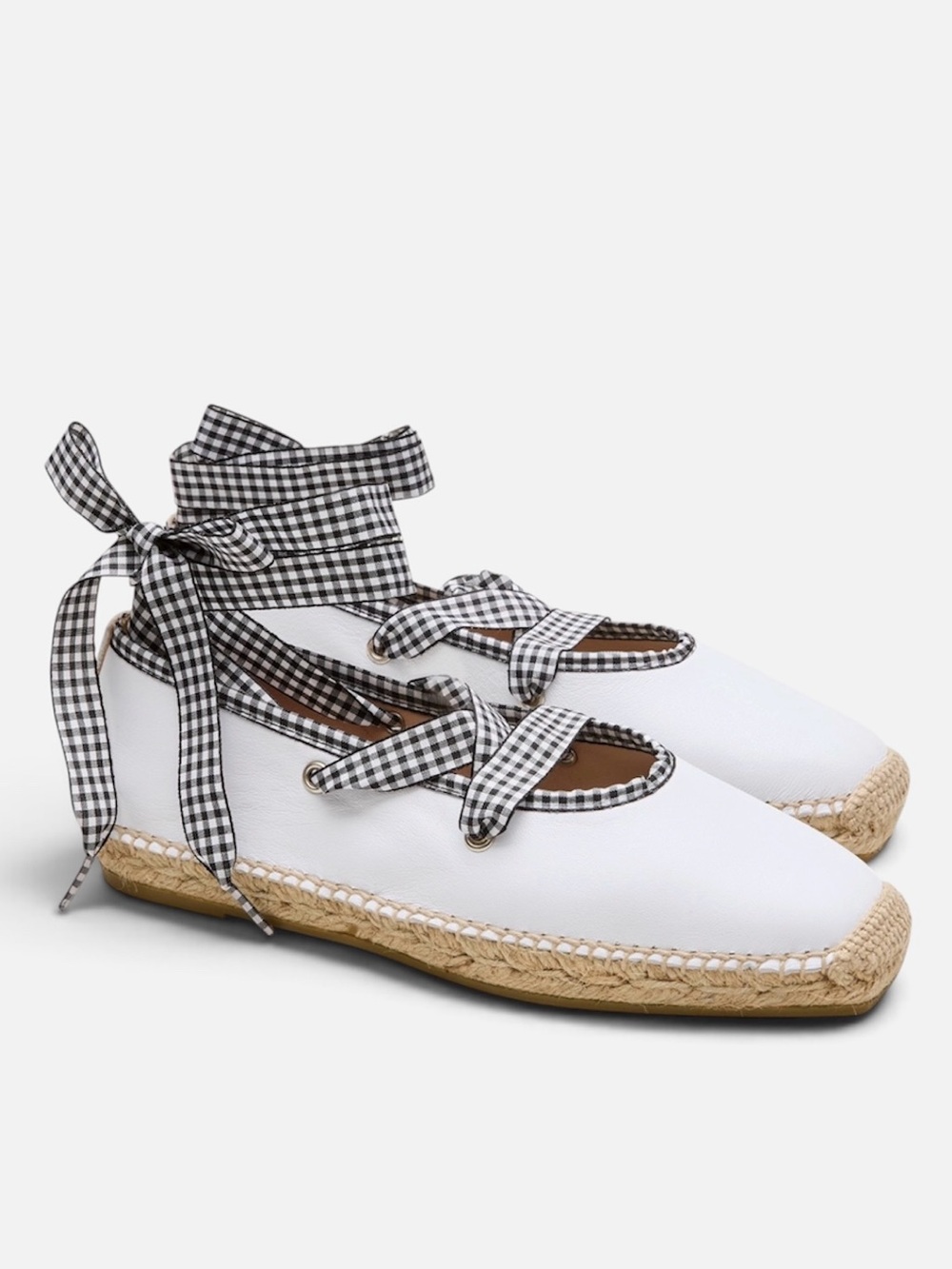 J.Crew Sophie Lace-Up Espadrilles NWT White Gingham Adjustable Ribbon Size 8